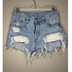 Levi’s Premium Distressed High-Rise Heavily Distressed Denim Shorts W28